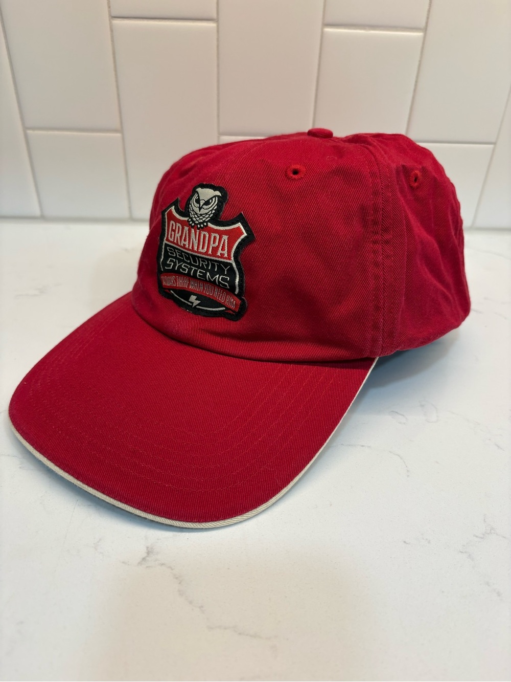 Hallmark Grandpa Security Systems Owl Hat Red Strapback Vintage Style Cap